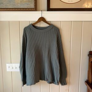 Aerie Women's Ribbed Crewneck Sweater - Green- grey, Size Large